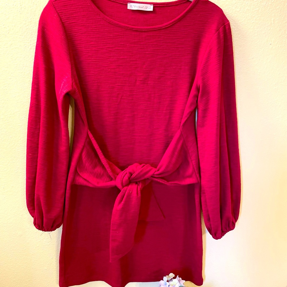 NWOT Perfectly pretty balloon sleeves tie front mini dress